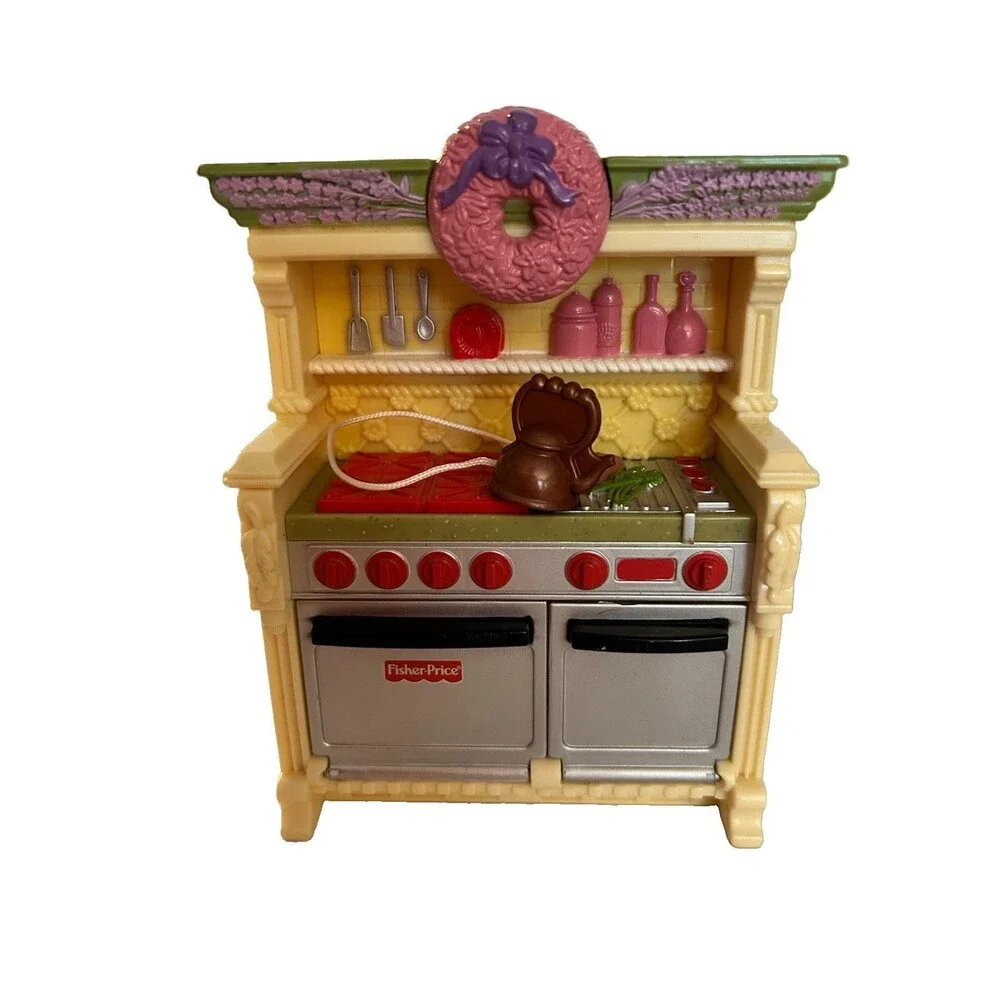 Fisher Price Loving Family Kitchen 2008 Refrigerator Sink Whistling Stove WORKS
